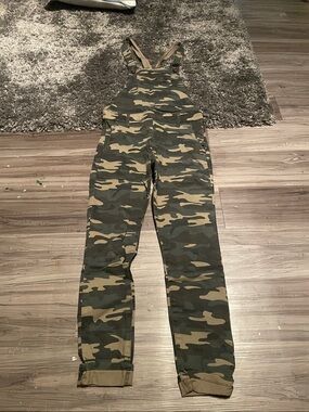 Forever 21 Camo Utility Overalls in Olive and Tan